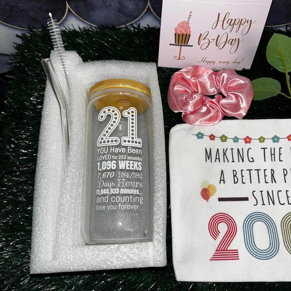 21st Birthday Gift Set - Love Jar, Cosmetic Bag, Card & Scrunchie